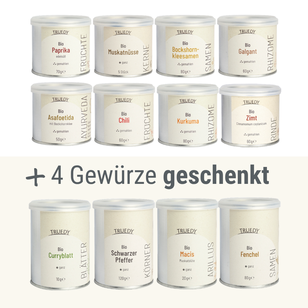 "12 SCHÄTZE DER GEWÜRZKÜCHE" – 12 GEWÜRZE, 8 GEWÜRZE KAUFEN + 4 GESCHENKT